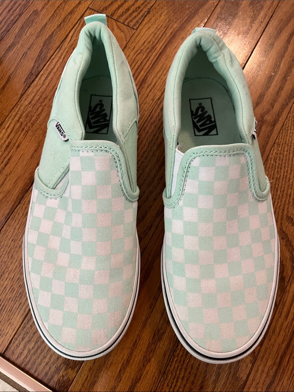 Vans Kids Slip-On Checkerboard Sneakers - Light Mint and White